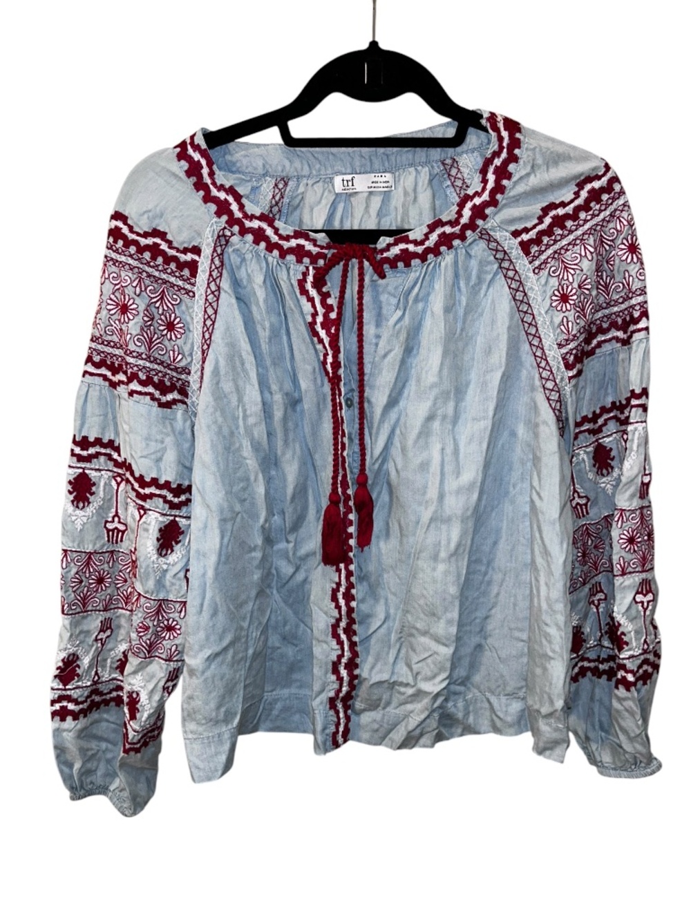 Zara blue red embroidered Ukrainian Vyshyvanka tunic top M